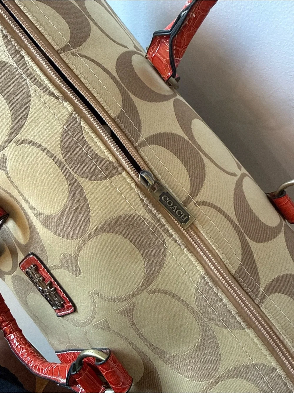Vintage Y2K Coach Heritage Stripe Boston Duffel Satchel Bag #1388 Purple Lining